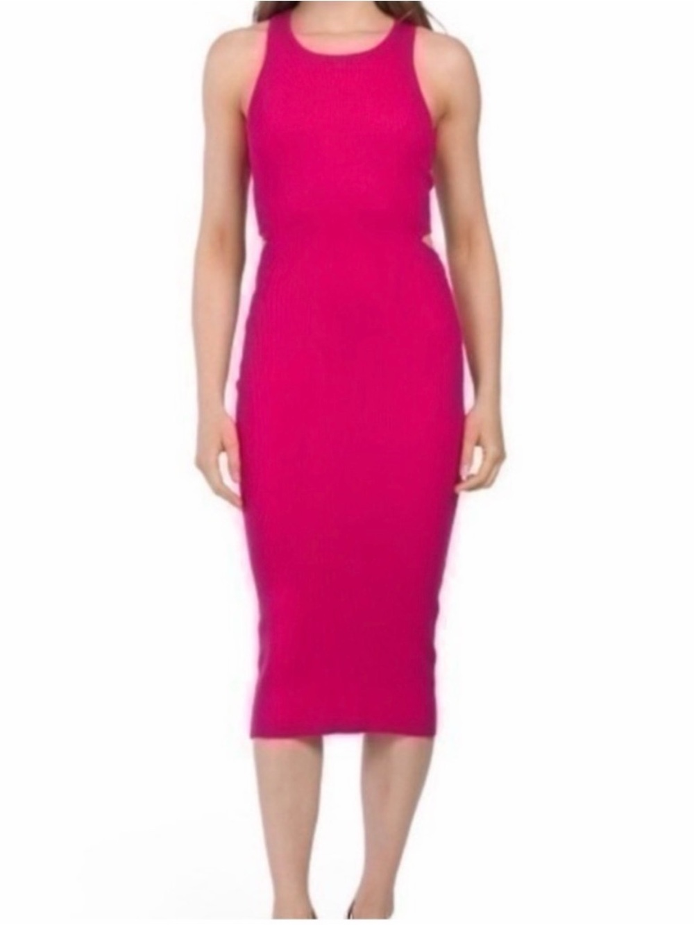 House of Harlow Sleeveless Fitted Midi Dress in Hot Pink XS